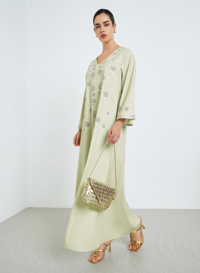Amirah Women Green Embroidered Jalabiya - Image 5